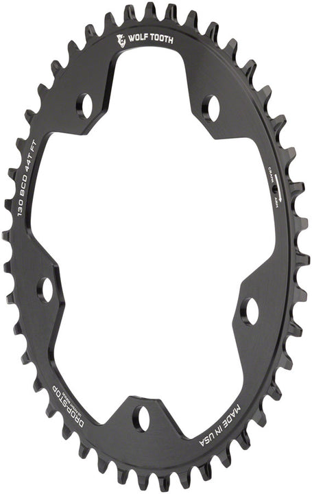 Plato Wolf Tooth para ciclocross de carretera (130 BCD, 44 dientes, 130 BCD, 5 tornillos, tope abatible, 10/11/12 velocidades, compatible con Eagle Flattop), color negro