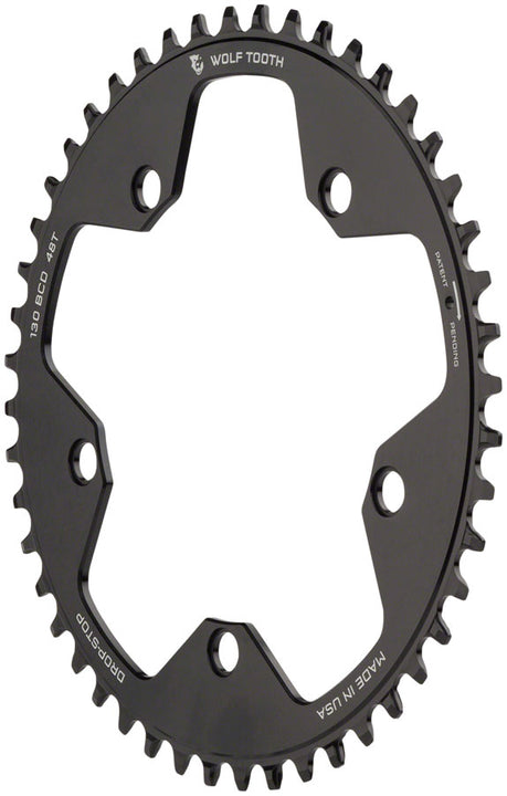 Plato Wolf Tooth para ciclocross de carretera (130 BCD, 48 dientes, 130 BCD, 5 tornillos, tope abatible, 10/11/12 velocidades, compatible con Eagle Flattop), color negro
