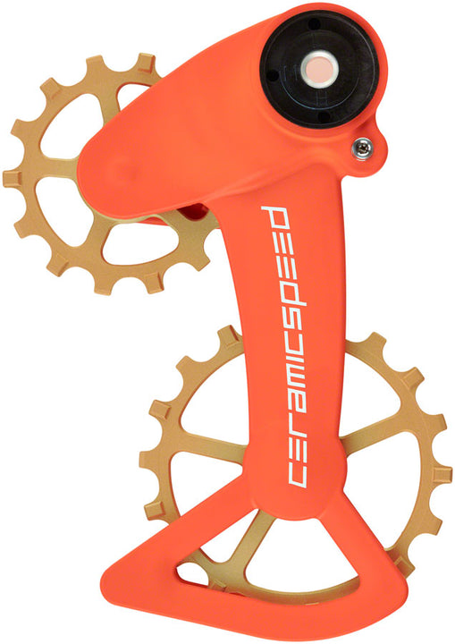 Sistema de poleas CeramicSpeed ​​OSPW X, SRAM Eagle AXS - Revestimiento de carreras, polea de aleación, jaula de carbono, Cerakote naranja/bronce