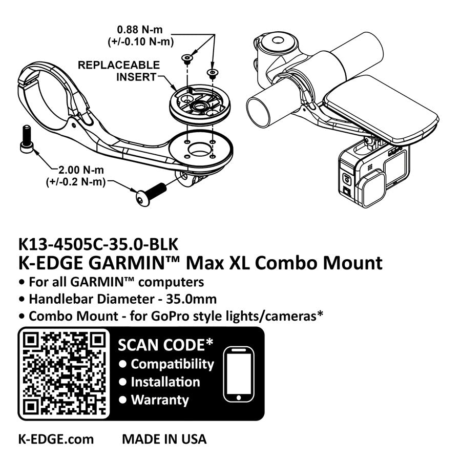 Soporte combinado K-EDGE Garmin MAX XL - 35 mm anodizado negro