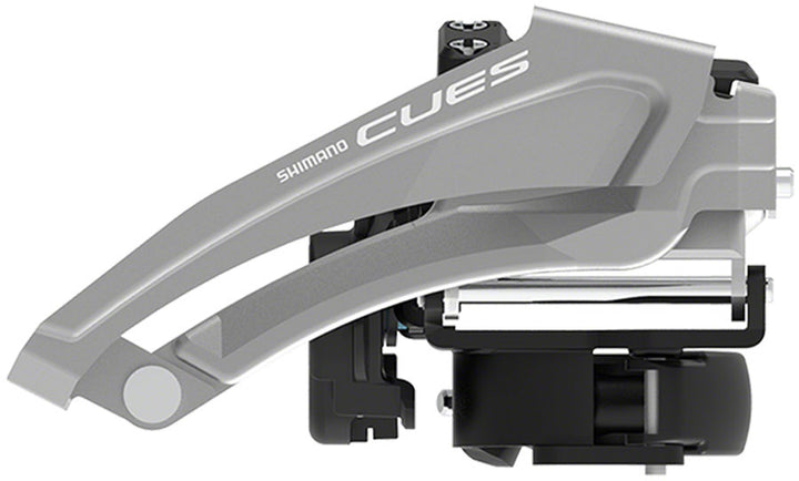 Desviador delantero Shimano CUES FD-U4010-L - 9 velocidades, doble top-swing, montaje de abrazadera baja, 46 dientes máx., negro/plata