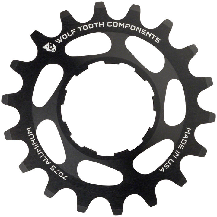 Piñón de aluminio Wolf Tooth de una sola velocidad - Compatible con cadenas de 3/32" (22 dientes), color negro