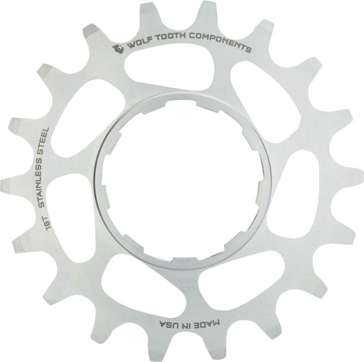 Piñón Wolf Tooth de una sola velocidad de acero inoxidable - Compatible con cadenas de 3/32" y 18 dientes