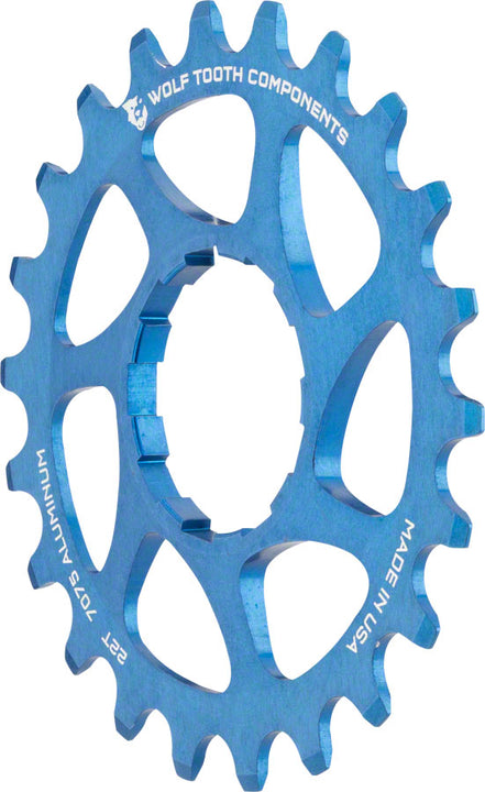Piñón de aluminio Wolf Tooth de una sola velocidad - 22 dientes, compatible con cadenas de 3/32", color azul