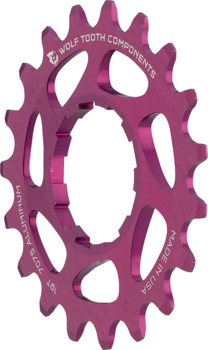 Piñón de aluminio Wolf Tooth de una sola velocidad - Compatible con cadenas de 3/32" (19 dientes), color morado