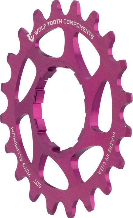 Piñón de aluminio Wolf Tooth de una sola velocidad - Compatible con cadenas de 3/32" (20 dientes), color morado