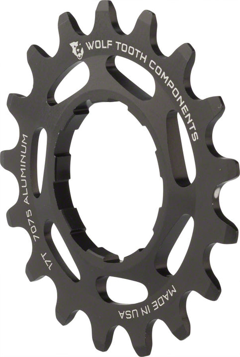Piñón de aluminio Wolf Tooth de una sola velocidad - Compatible con cadenas de 3/32" (17 dientes), color negro