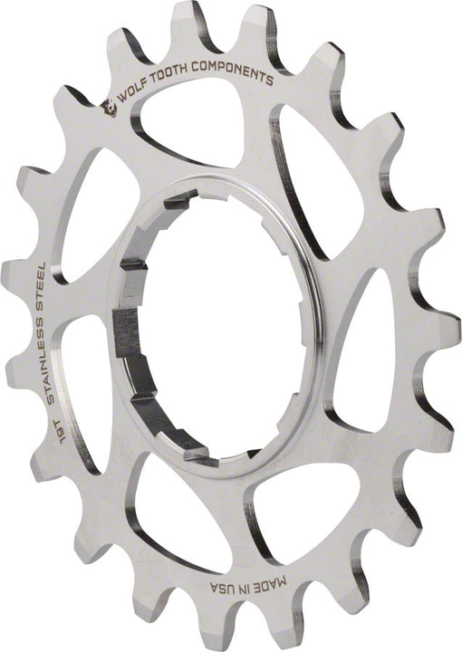 Piñón Wolf Tooth de una sola velocidad de acero inoxidable - Compatible con cadenas de 3/32" y 19 dientes