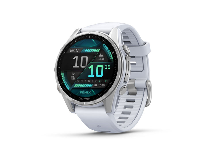 Reloj Garmin Fenix ​​8 AMOLED de 43 mm. Color del reloj: Plateado. Correa: Silicona Whitestone.