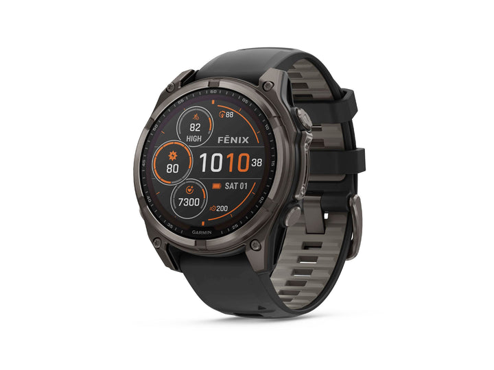 Garmin fenix 8 Smartwatch - 47mm Solar Sapphire Display, Carbon Gray DLC Titanium Bezel, Black/Pebble Gray Band