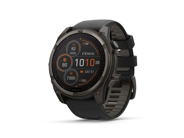 Garmin fenix 8 Smartwatch - 51mm Solar Sapphire Display, Carbon Gray DLC Titanium Bezel, Black/Pebble Gray Band