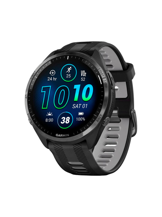 Garmin Forerunner 965 GPS Smartwatch - 47mm Carbon Gray DLC Titanium Bezel, Black Case, Black/Powder Gray Silicone Band