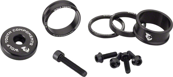 Kit de espaciadores para dirección Wolf Tooth BlingKit 3 510 de 15 mm, color negro