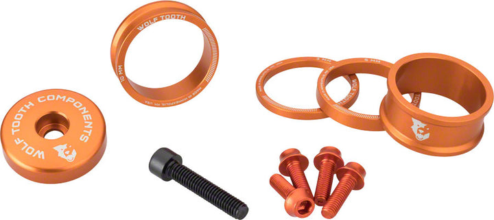 Kit de espaciadores para dirección Wolf Tooth BlingKit 3 510 de 15 mm, color naranja