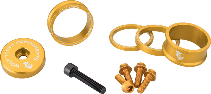 Kit de espaciadores para dirección Wolf Tooth BlingKit 3 510 de 15 mm, dorado