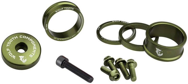 Kit de espaciadores para dirección Wolf Tooth BlingKit 3 510 de 15 mm color oliva