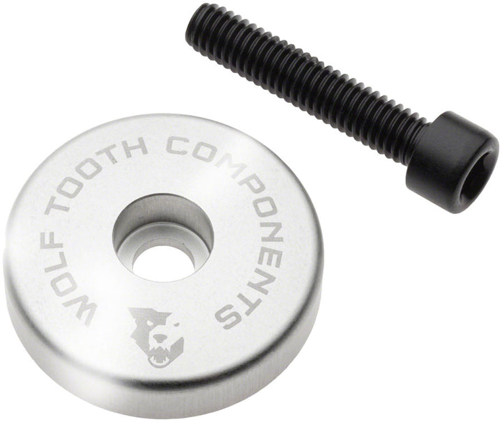 Tapa de potencia Wolf Tooth Ultralight con espaciador integrado de 5 mm - Espaciador de 5 mm en plata bruta
