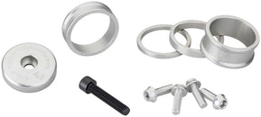 Kit de dirección Wolf Tooth BlingKit - 3 espaciadores de 15 mm y 510 mm, tapa superior, espaciador integrado de 5 mm, color plata bruta