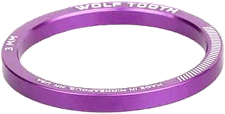 Espaciador de pila de auriculares de precisión Wolf Tooth - 3 mm, morado ultravioleta, 1 pieza.