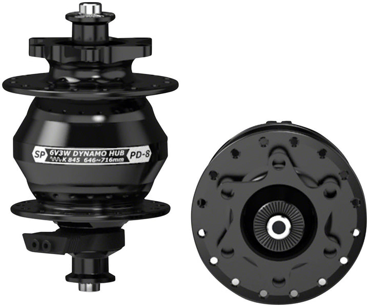 Buje delantero con dinamo SP Serie 8 - PD-8 6V- 3W QR x 100 mm, 6 pernos, 32H, negro