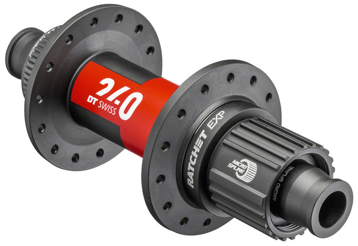 Buje trasero DT Swiss 240 EXP - 12 x 142 mm, Center-Lock Micro Spline, negro/rojo, 28 agujeros, 36 puntos