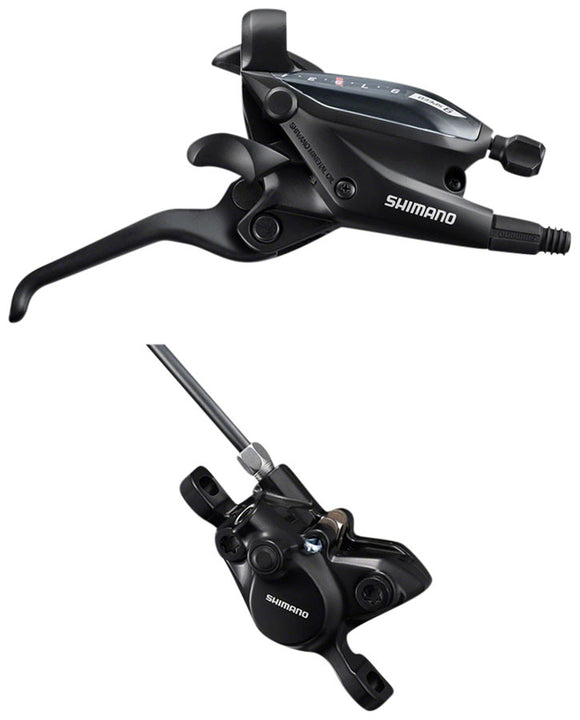 Maneta de cambio/freno Shimano ST-EF505 EZ Fire Plus, pinza de freno de disco BR-MT200 (derecha/trasera, 9 velocidades, negra)