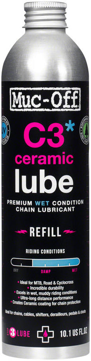Lubricante cerámico húmedo para cadena de bicicleta Muc-Off C3 - Recarga de aluminio de 300 ml