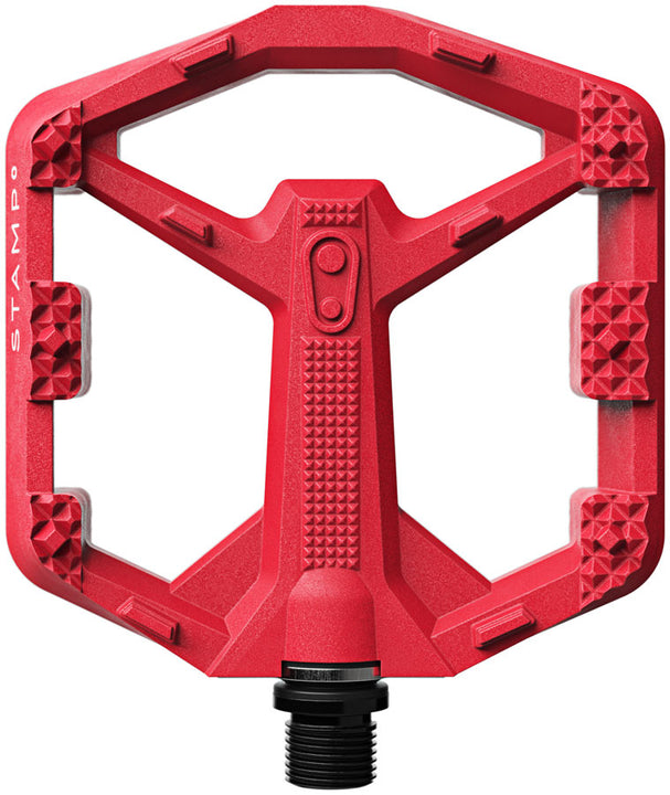 Pedales Crankbrothers Stamp 0 - Plataforma de aluminio de 9/16", color rojo brillante, tamaño pequeño