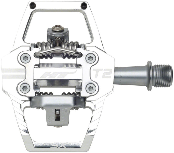 Pedales HT Components T2-SX - Plataforma de doble clip de aluminio de 9/16" plateados