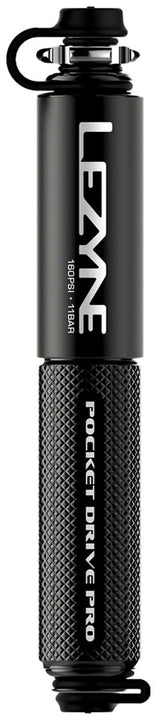 Minibomba Lezyne Pocket Drive Pro de aluminio, 160 psi, Presta/Schrader, con soporte negro