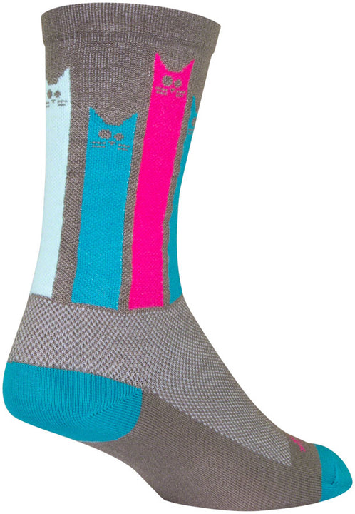 Calcetines SockGuy Crew Felines - 15 cm, gris/rosa/verde azulado, tallas grandes/extra grandes