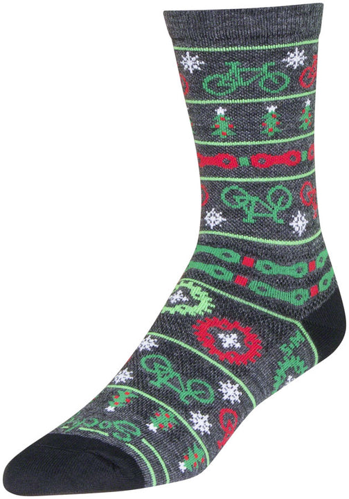 Calcetines de lana SockGuy Ride Merry Crew - 15 cm, gris/rojo/verde, talla L/XL