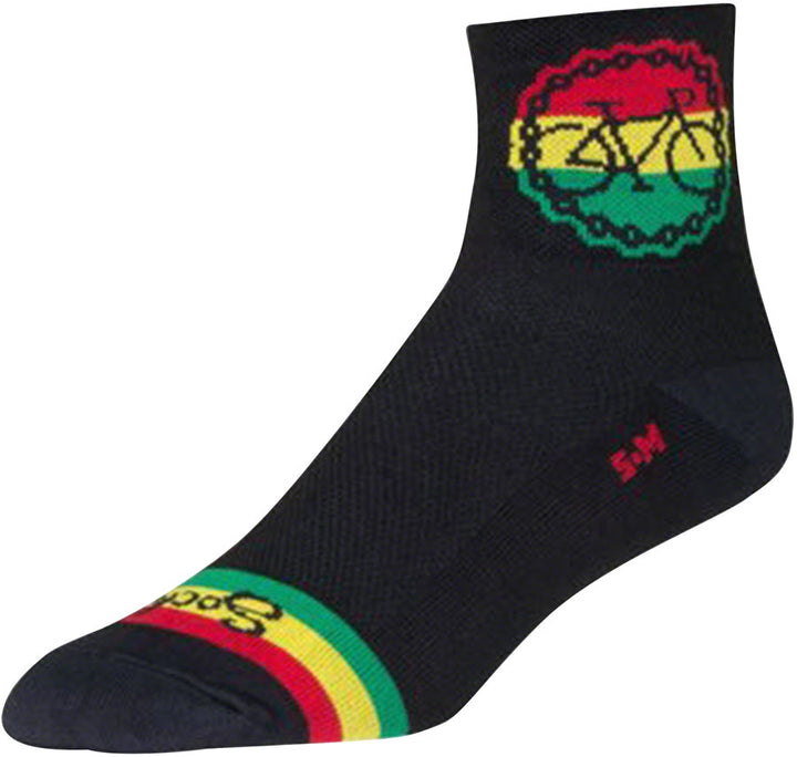 Calcetines clásicos rasta de SockGuy - 7,6 cm, negro/rasta, talla pequeña/mediana