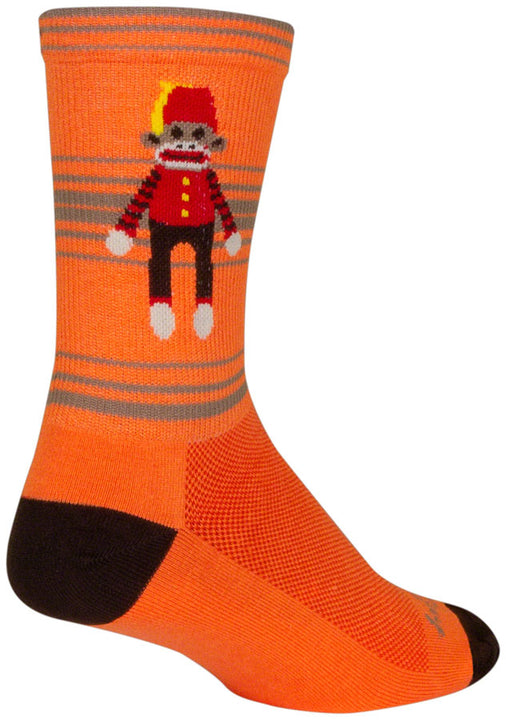 Calcetines Funky Monkey de SockGuy - 15 cm, naranja, rojo y marrón, talla pequeña/mediana