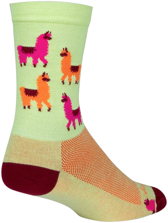 Calcetines deportivos SockGuy Mo Llamas - 15 cm, verde, rosa y naranja, tallas grandes y extra grandes
