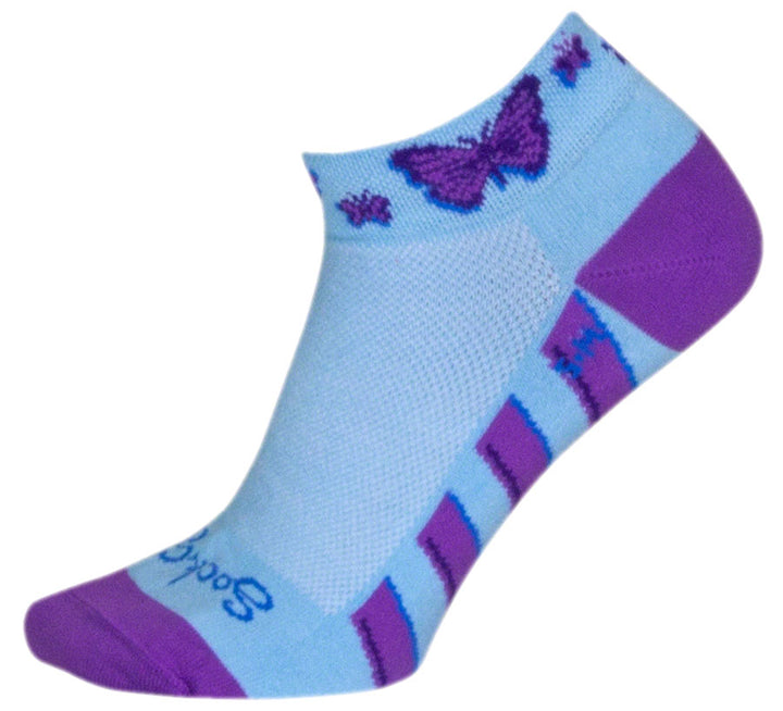 Calcetines clásicos Flutterby de SockGuy - 2,5 cm, azul claro, talla pequeña/mediana