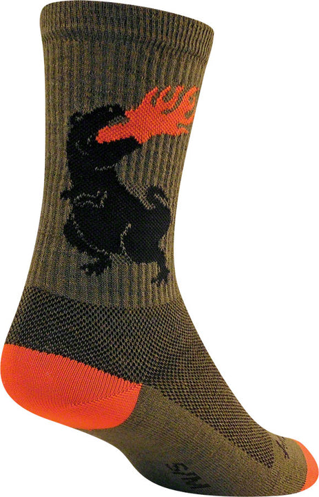 Calcetines de lana de dinosaurio SockGuy - 15 cm, verde, talla pequeña/mediana