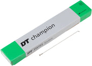 Radios DT Swiss Champion: 2,0 mm, 174 mm, curva en J, color plata, caja de 100 unidades
