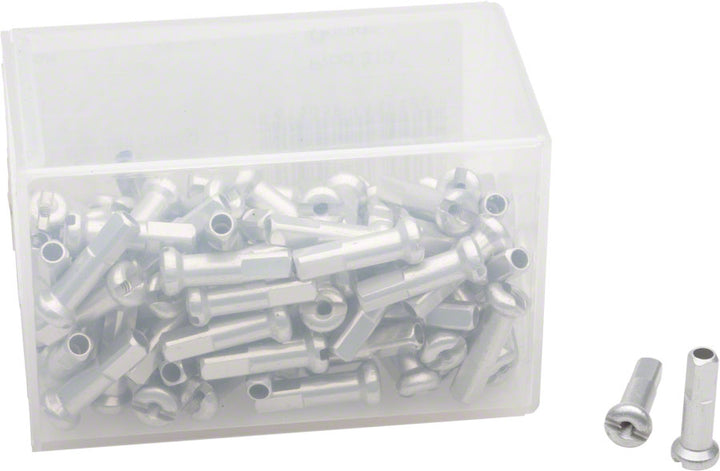 Boquillas de aluminio DT Swiss Standard: 2,0 x 16 mm, color plata, caja de 100