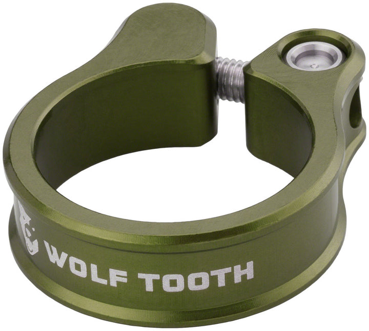 Abrazadera de tija de sillín Wolf Tooth de 34,9 mm, color oliva, atornillable