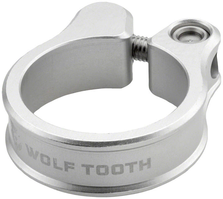 Abrazadera de tija de sillín Wolf Tooth de 34,9 mm, atornillable, color plata