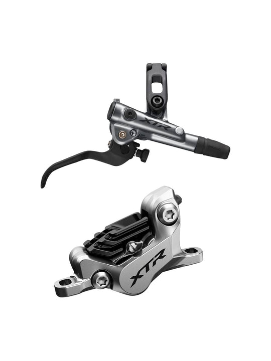 Maneta de freno de disco Shimano XTR BL-M9120/BR-M9120 - Trasera hidráulica, montaje en poste, pastillas metálicas con aletas, color gris