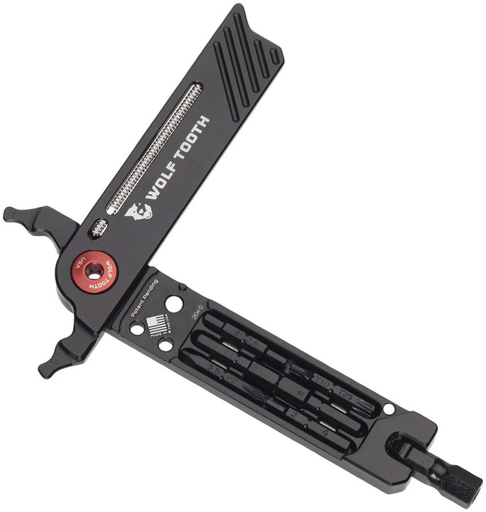 Alicates de 8 puntas Wolf Tooth Components, color negro y rojo
