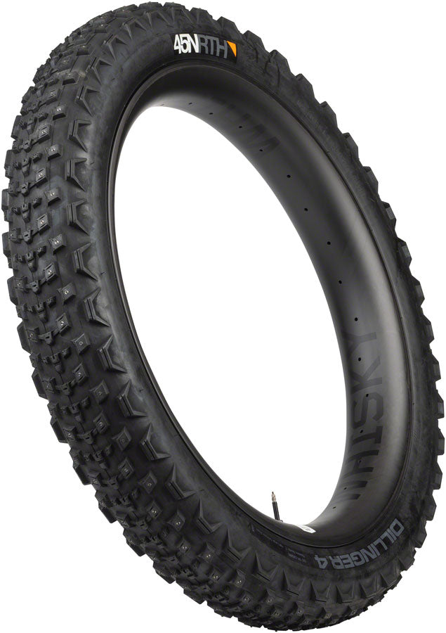45NRTH Dillinger 4 Tire - 27.5 x 4.0 Tubeless Folding BLK 120 TPI 168 Large Concave Carbide Aluminum Studs
