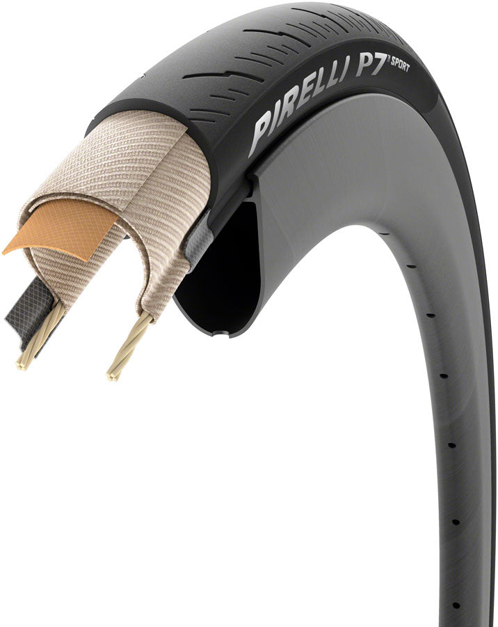 Neumático Pirelli P7 Sport - 700 x 35 Clincher Plegable Negro TechBelt Pro Road