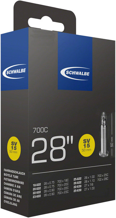 Cámara de aire estándar Schwalbe - 700 x 18 - 28 mm, válvula Presta de 50 mm