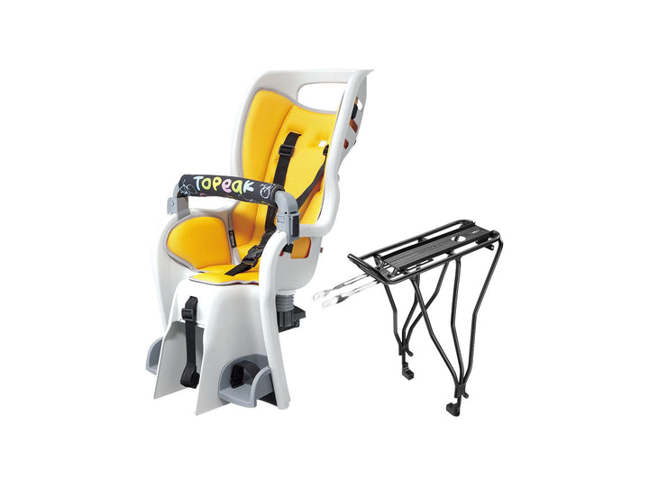 Asiento infantil Topeak Baby Seat II con portaequipajes trasero compatible con discos - Compatible con MTX 2.0 de 29" (gris/amarillo)