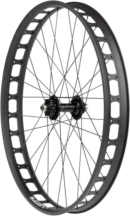 Rueda delantera Blizzerk de 26" con cierre rápido y 135 mm Pugsley de 6 tornillos y 32 agujeros, color negro