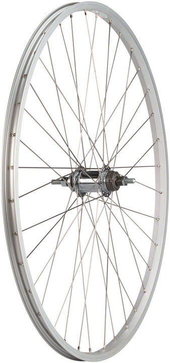 Rueda trasera Quality Wheels Value de pared simple con freno de contrapedal - 700c, 3/8" x 124 mm, freno de contrapedal, piñón de 3 dientes, color plateado