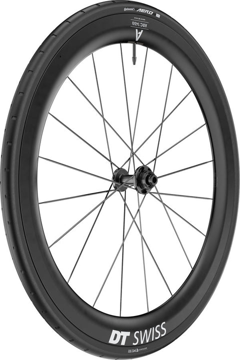 Rueda delantera DT Swiss ARC 1400 DiCut 55 - 700 12 x 100 mm Center-Lock BLK WTS con neumático Aero 111